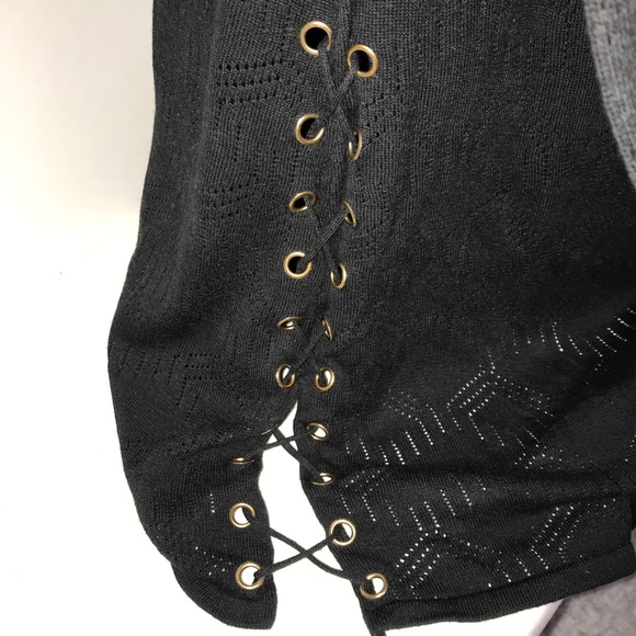 Belleni Black Cutout Open Wrap Cardigan Sweater - Picture 6 of 12